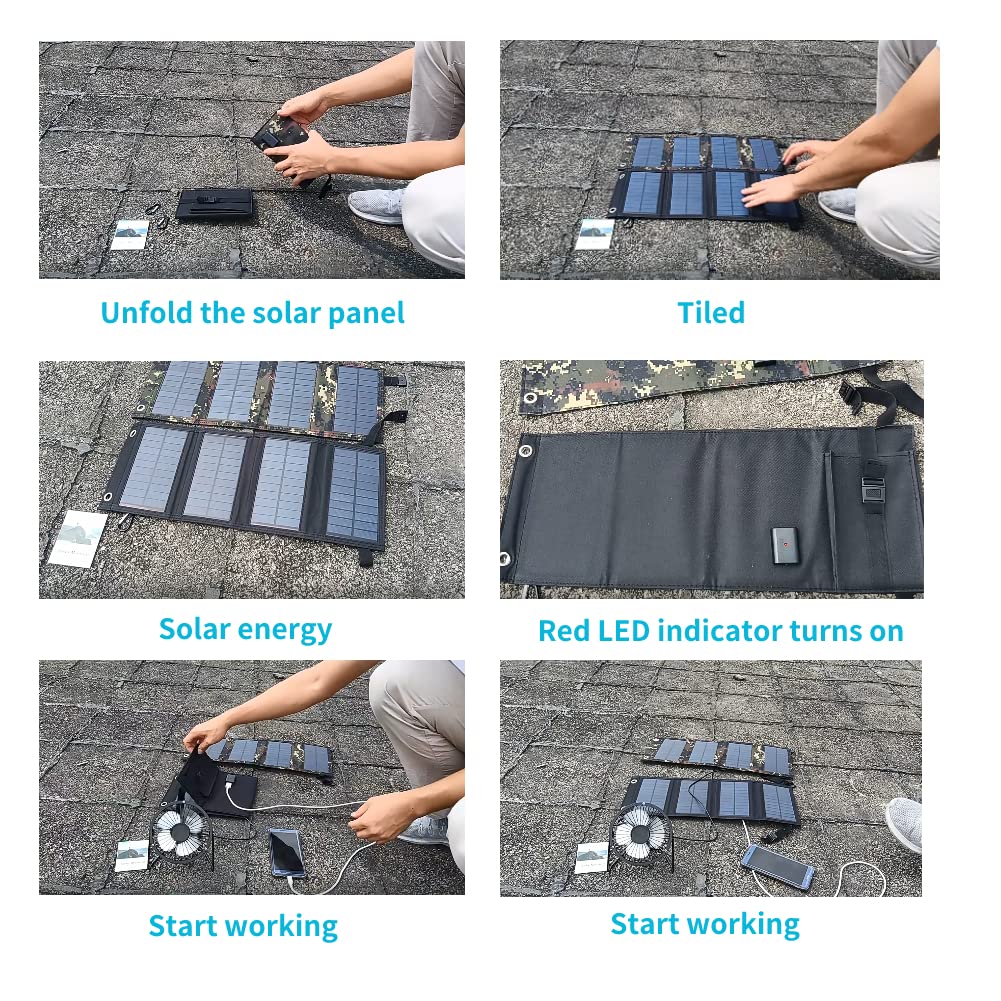 5 Panneaux Noir 50W  Panneau Solaire Pliable, Portable, Étanche, Chargeur De Cellules Solaires