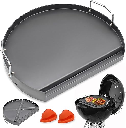SafBbcue Plancha redonda universal mejorada con bandeja de grasa para Weber Kettle Grill Kamado Joe Grills Oklahoma Joe's Kettle Grill de 18