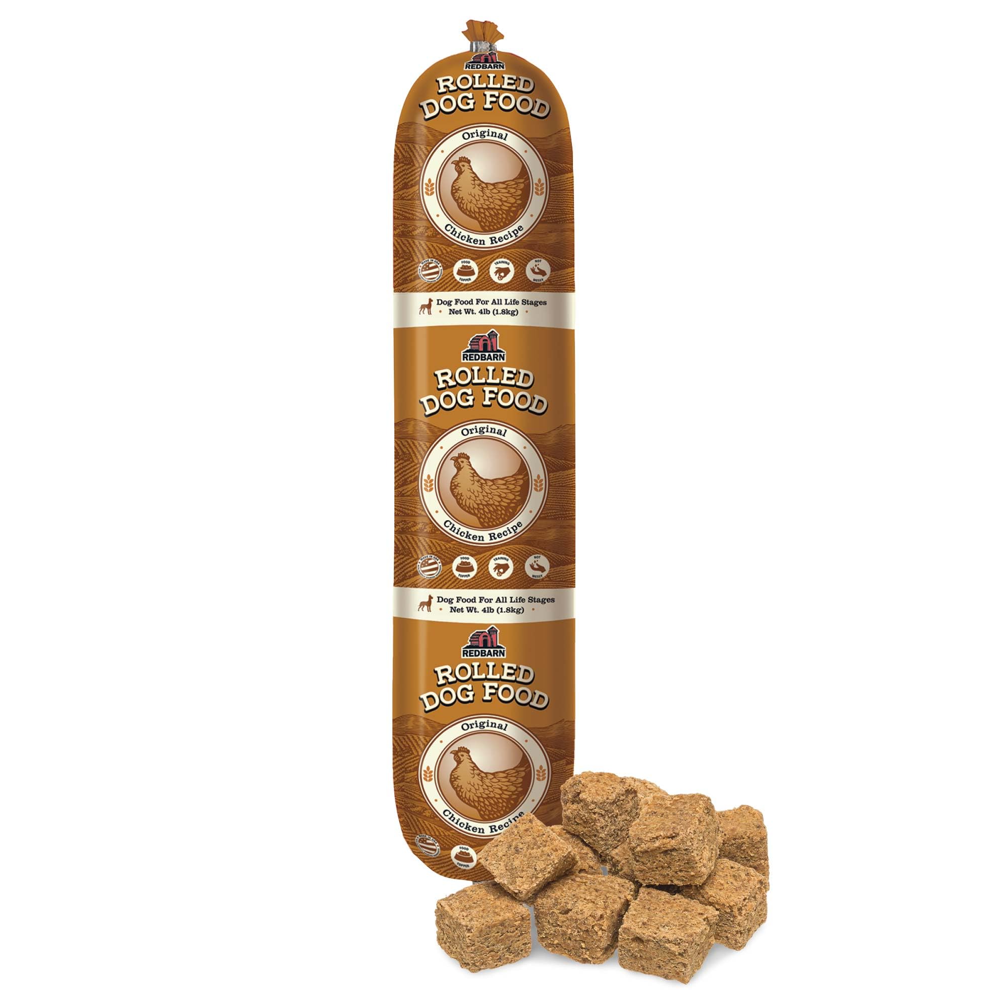 Redbarn Pet Products All-Natural Premium Rolled Dog Food, Chicken Recipe - Soft Semi-Moist Wet Formula for High Protein Diet, Training Rewards, &amp; Treat Pill Concealer - 4 lb, 1 Count