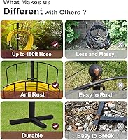Vista 5 de Soporte de Estaca para Manguera de Jardín Independiente con Grifo de Latón, Soporte de Almacenamiento de Tubería de Agua de Metal Resistente
