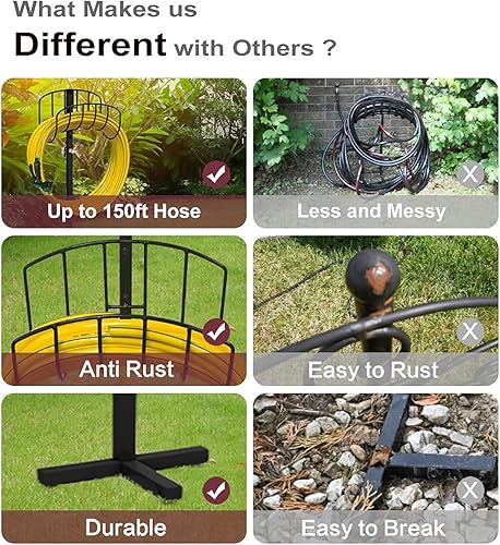 Miniatura 5 de Artigarden Soporte de manguera de jardín independiente con grifo de latón soporte de almacenamiento de tubería de agua de metal resistente para