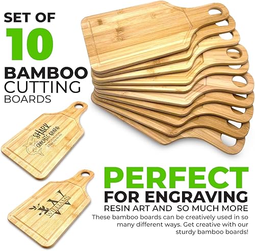 Miniatura 4 de Tabla de cortar de paleta de bambú lisa a granel (juego de 10)  Para fines de grabado personalizado  Tablero en blanco de bambú de primera calidad
