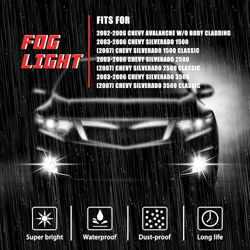 Miniatura 3 de A ABIGAIL Lámparas antiniebla de conducción de repuesto para Chevy Silverado 2003 2004 2005 2006 2007 todos los modelos Avalanche 2002-2006 sin