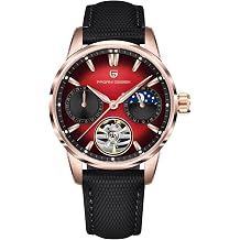 Pagani Design Luxury Mens Automatic Watch Skeleton Tourbillon Moon Phase Stainless Steel 100m Waterproof Leather Strap Mens Mechanical Watch