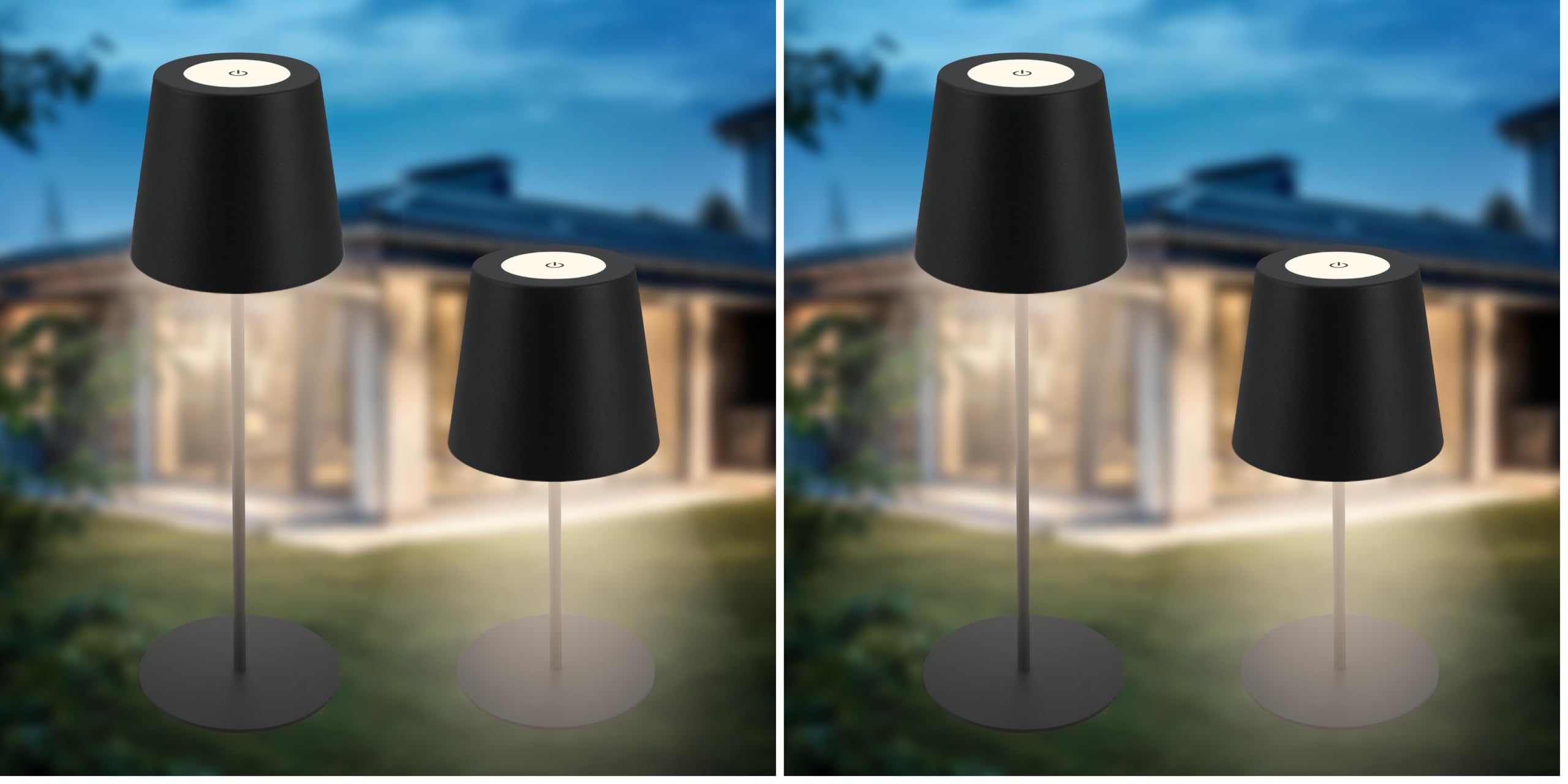 B.K.Licht - Lampe de table LED sans fil IP44 avec touche, variateur par paliers, batterie et source interchangeables, lampe chevet, lecture, camping, 36x10,5 cm, noir (Lot de 2)