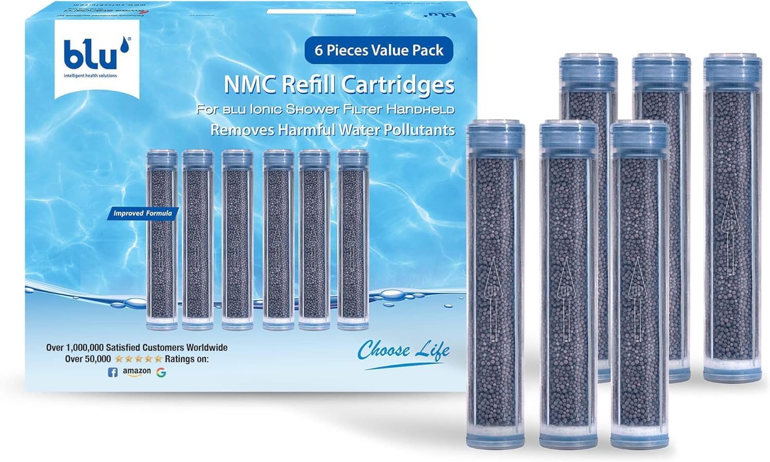 blu NMC Refill Cartridge for Handheld blu Ionic Shower Filter - Nano Molecular Cluster technology - Combo Pack (6 units Value Pack)