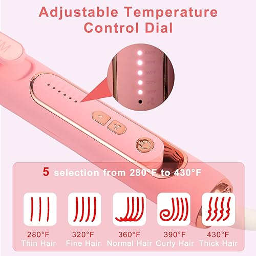 Miniatura 5 de Plancha de pelo 2 en 1, plancha de pelo de titanio para rizos y alisadores de larga duración, doble voltaje y temperatura ajustable, varita rizadora