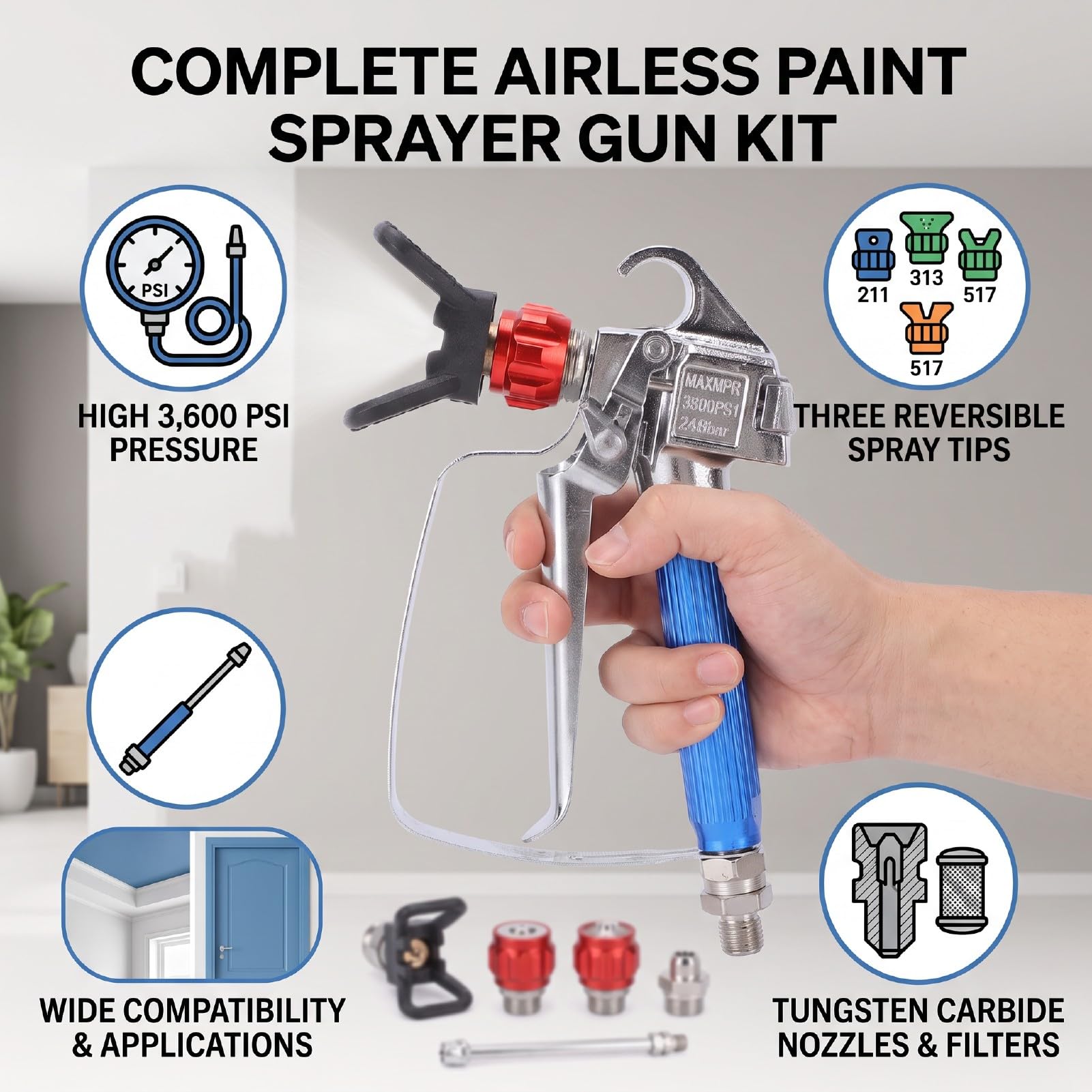 Pistola Pulverizadora de Acero Inoxidable para Pintar Casa