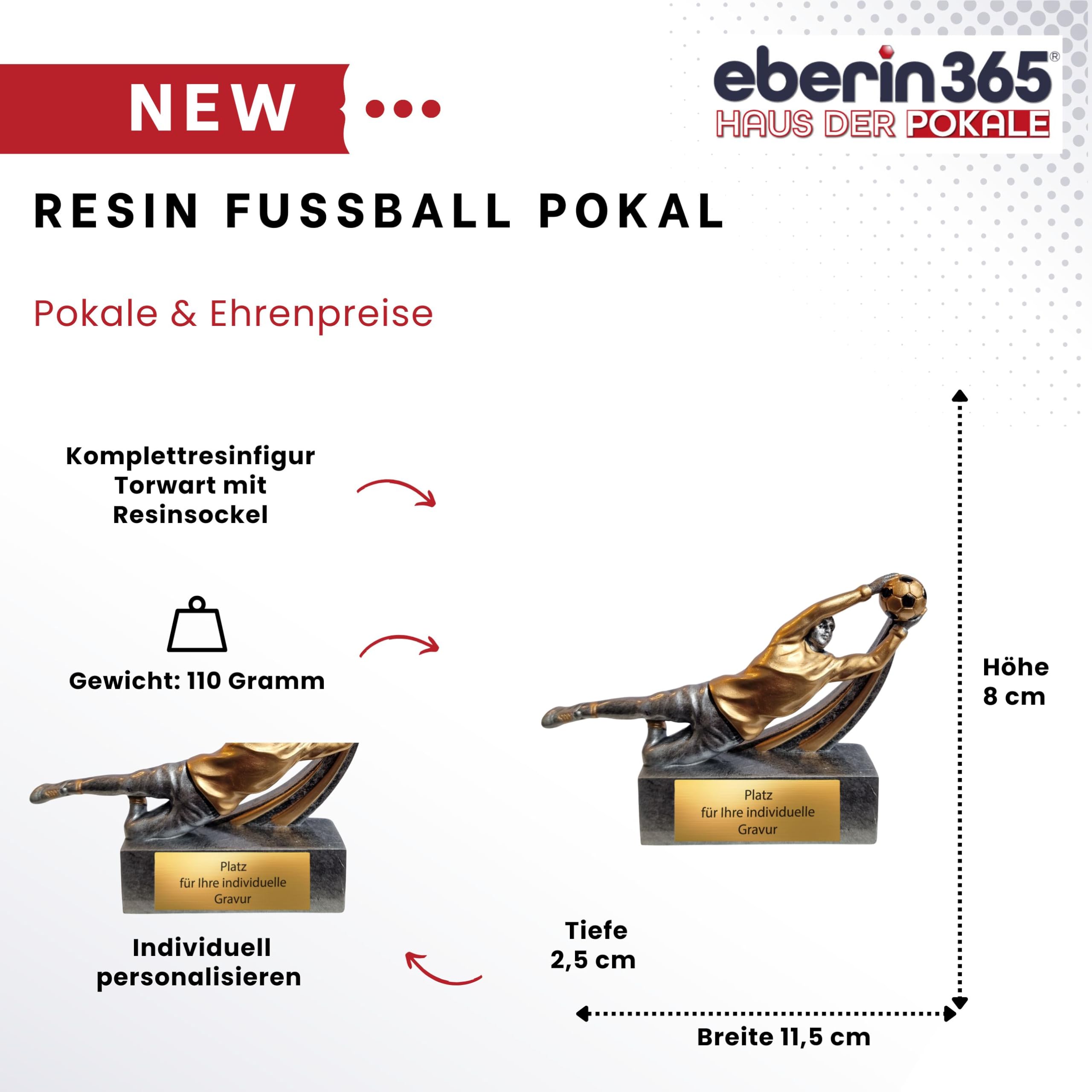 Fußballtorwart Pokal 8 cm aus Resin – dynamische Keeper Figur auf Sockel – kompakte Trophäe mit Gravurschild – hochwertiger Award für Vereine Jugendturniere Trainingspreise & Siegerehrungen