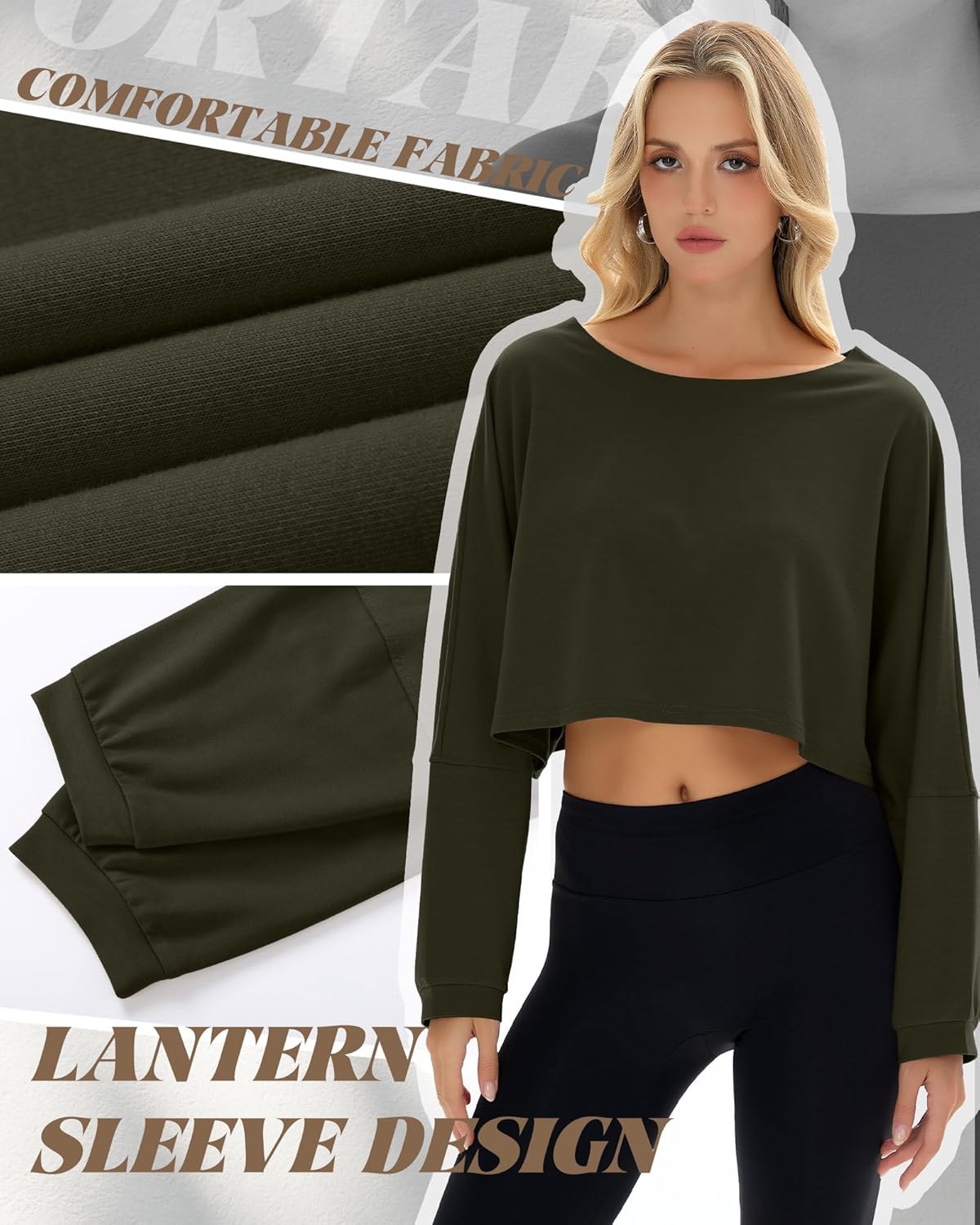 3 Pack Womens Cropped Trendy Sweatshirts Oversized Casual Crewneck Shirts Raw Neckline Lightweight Workout Tops - Image 4