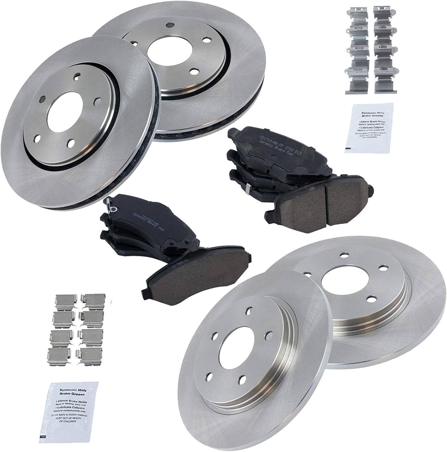 TRQ Front & Rear Posi Ceramic Disc Brake Pad & Rotor Kit for Chrysler Dodge Ram