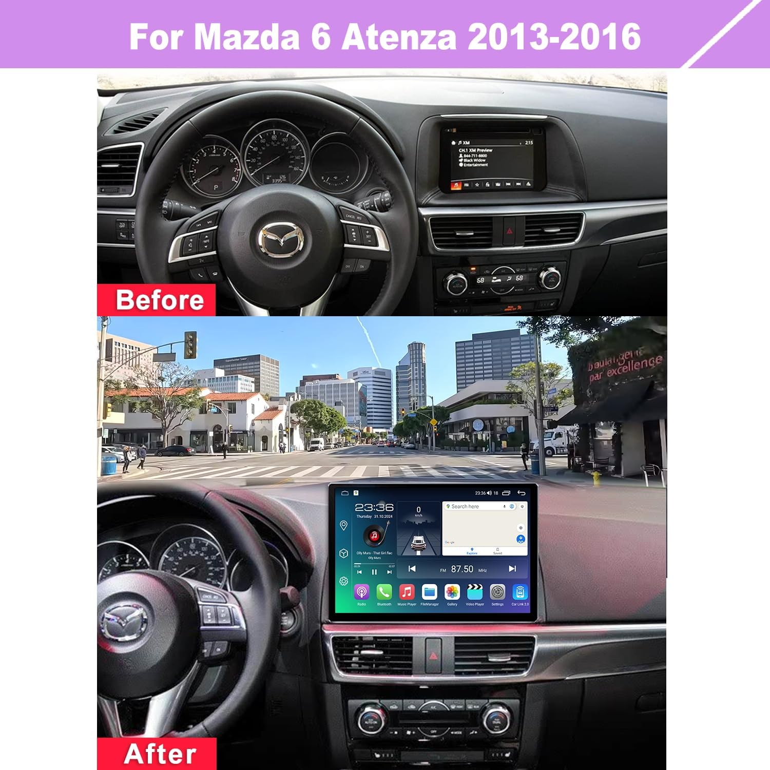 12.5" Android Car Stereo for Mazda CX-5 2013-2016 Wireless Apple Carplay Android Auto Car Radio Bluetooth Head Unit QLED Touch Screen 1920x1200 GPS Navigation（4GB+64GB）