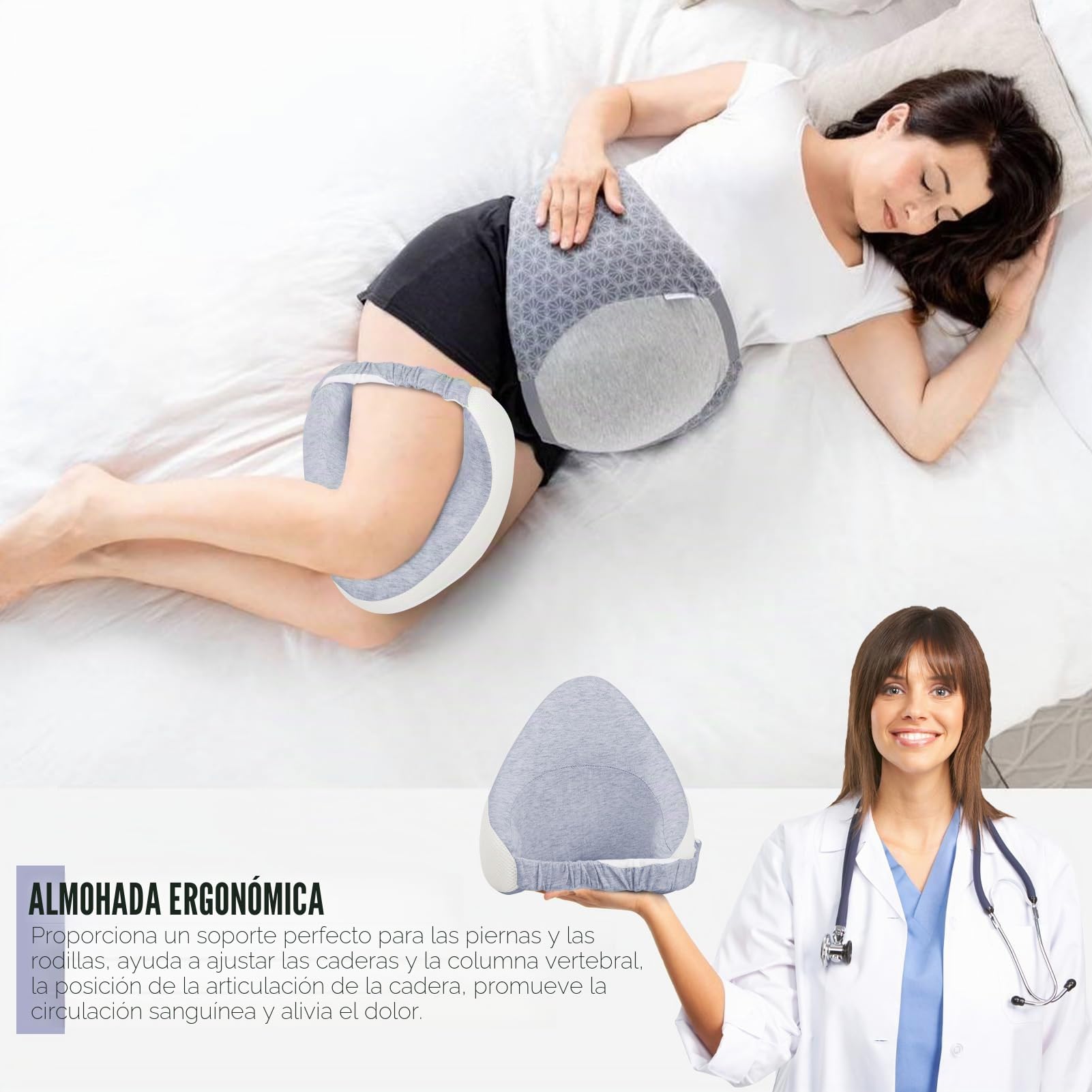 Almohada Piernas Dormir Lado, Cojin Ergoflex Rodillas Entre Viscoelastica Alineadora Ortopédica Almohada Ergonómica Con Ajustable Correas para Embarazadas Alivia Dolor de Espalda Cadera Ciatica