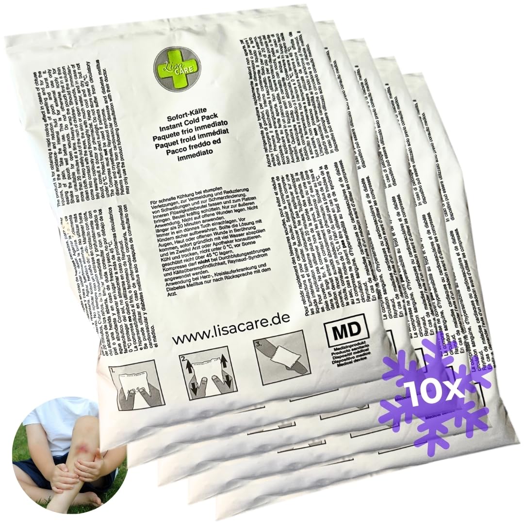 LisaCare Kühlkompresse einmal - 10x Kühlpack zum drücken - Kälte Sofort Kompresse - Cool Packs - Knick Kühlkompresse für sofortige & langanhaltende Kühlung