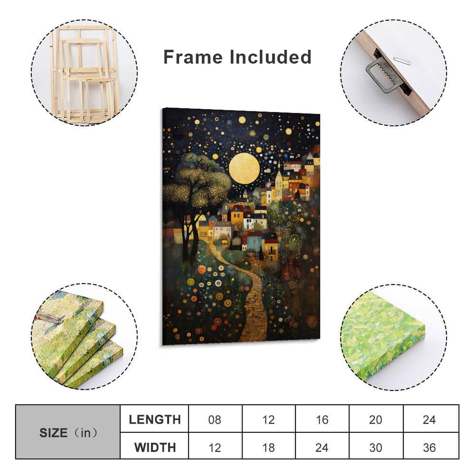 Gustav Klimt Mond Nacht Himmel Landschaft Florale Wandkunst Pflanzen Poster für Zimmer Ästhetik Leinwand Wandkunst Schlafzimmerdekor 40 x 60 cm (16x24 Zoll)