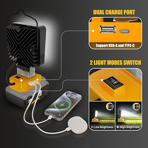 Miniatura 3 de 2 luces de trabajo LED inalámbricas para batería Dewalt de 20 V Max, luz de batería de 96 W 10000 lm para herramientas Dewalt de 20 V, iluminación
