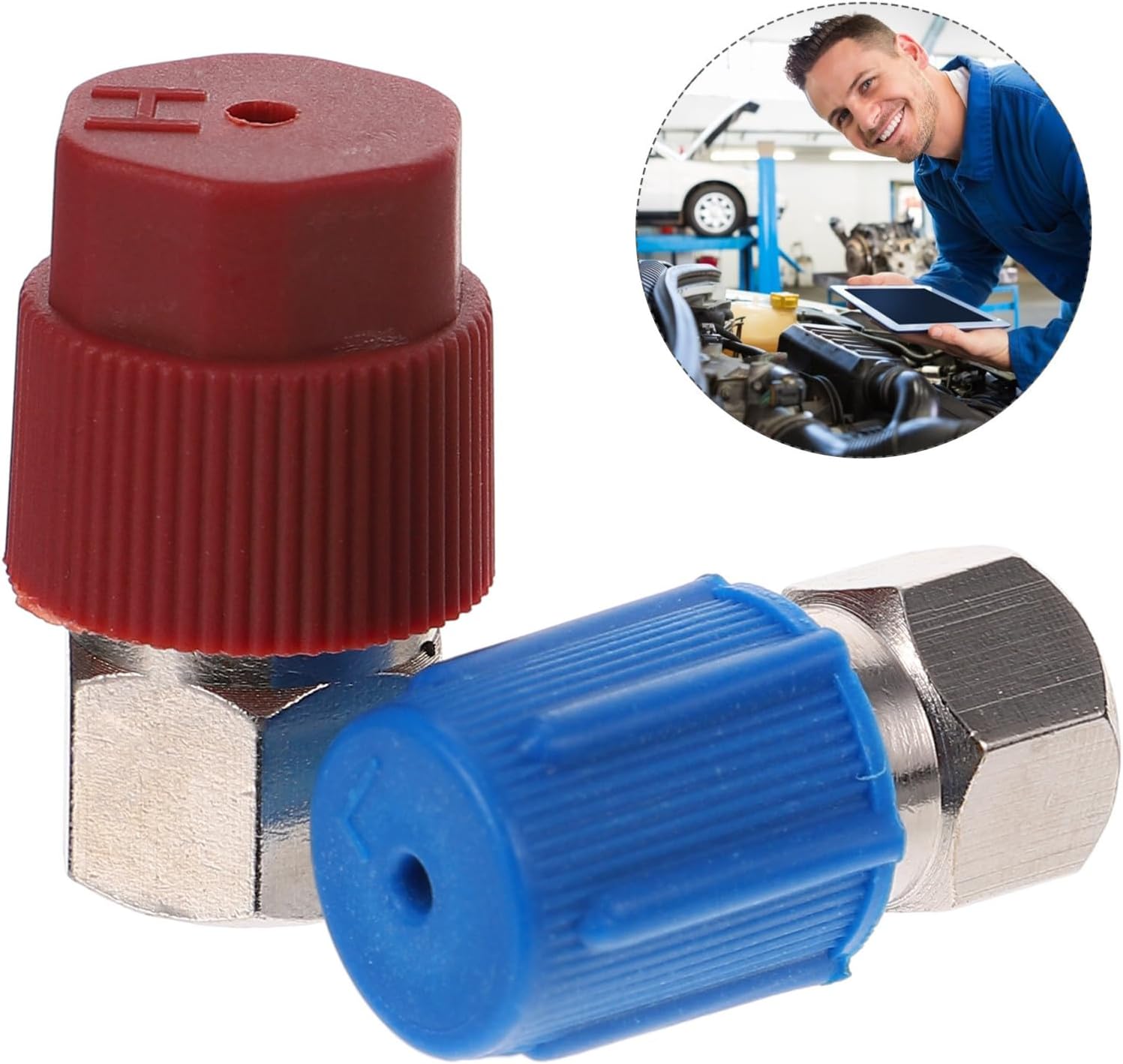 Kichvoe 2 Pcs Quick Connector Couplers for Car Air Conditioning System, Plastic 1/4 SAE Thread Adapters with Adjustable Function for Automobile Refrigeration Tank and Hose Fitting