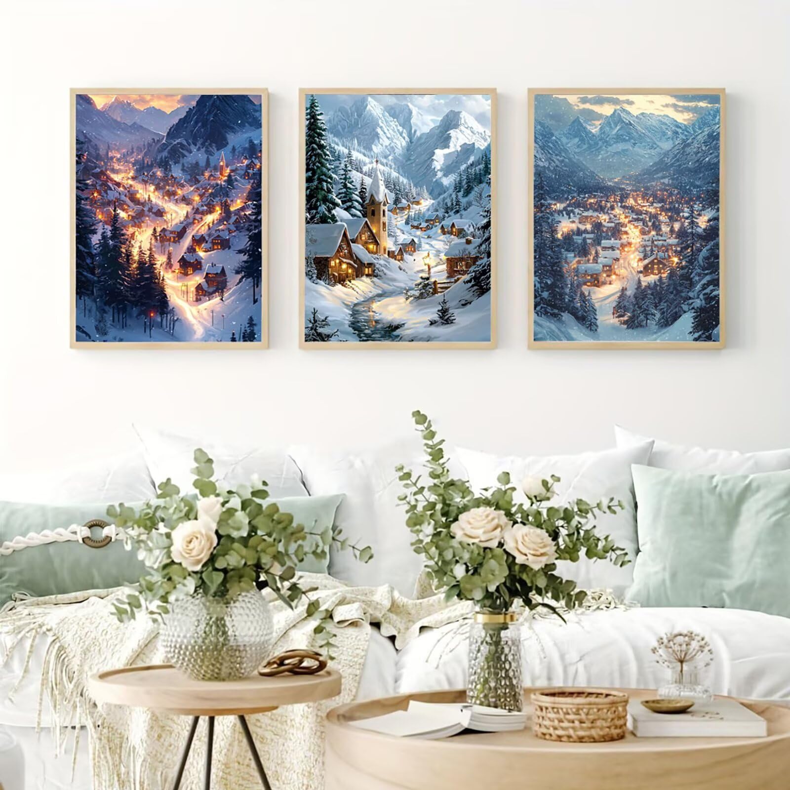 Generico Cnyaunfi 3 Pezzi Inverno Pittura Diamante Fai-Da-Te, 5D Bianco Diamond Painting Kit Completo per Hobby Creativi Adulti, Per La Decorazione Della Parete Di Casa 70x90cm YF-3356