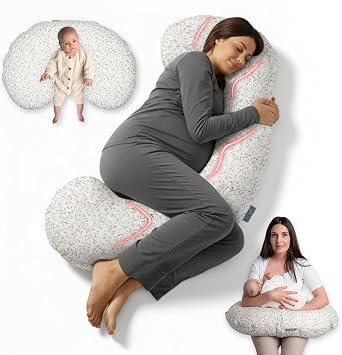 BellaMoon 3 in 1 Pregnancy Pillow   Full Body Pillow Support for Pregnant Women - Adjustable C Shaped Pregnancy Pillows for Sleeping, Nursing & Baby Lounger - Washable Organic Cotton Cover