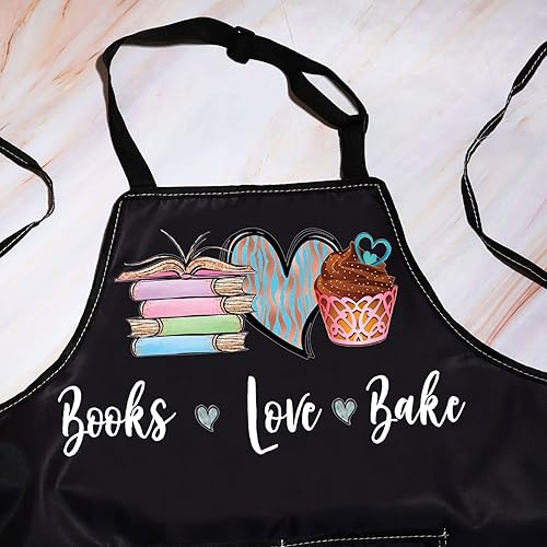 Miniatura 3 de BWWKTOP Delantal para amantes de los libros con bolsillos, regalos para panaderos, libros de amor horneado ajustable para bibliotecarios y amantes