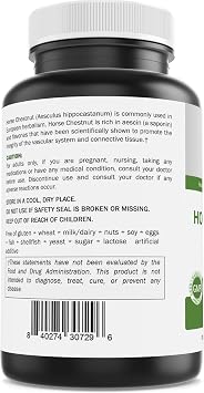 Brieofood Horse Chestnut Extract 600 mg per Serving - 180 Tablets - 3rd Party Lab Tested for Purity & Quality - Supports Healthy Circulation & Fluid Balance in the Legs*