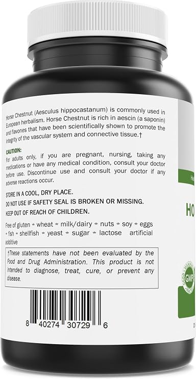 Brieofood Horse Chestnut Extract 600 mg per Serving - 180 Tablets - 3rd Party Lab Tested for Purity & Quality - Supports Healthy Circulation & Fluid Balance in the Legs*