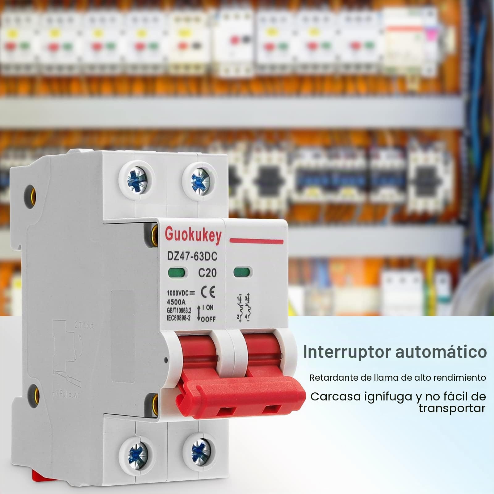 2 unidades Disyuntor automático PV DC 1000V 20A 2 polos DZ47-C20 Solar Interruptor de protección de línea Seccionador Interruptor de protección aérea Interruptor de protección para sistemas
