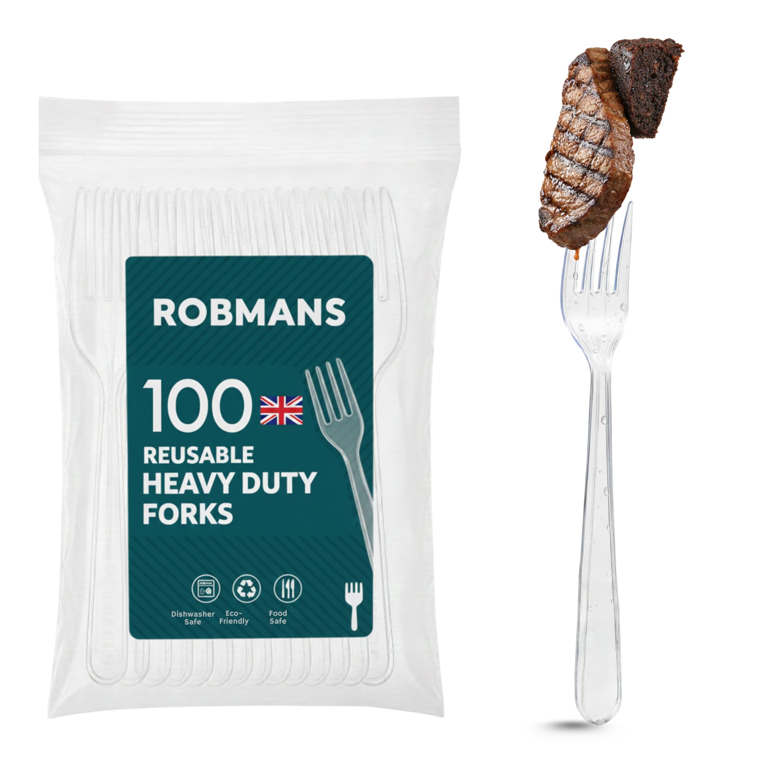 100 Pack Clear Reusable Forks – Heavy Duty Bulk Fork Set for Parties, Buffets, Weddings, BBQs, Catering & Events – Dishwasher Safe