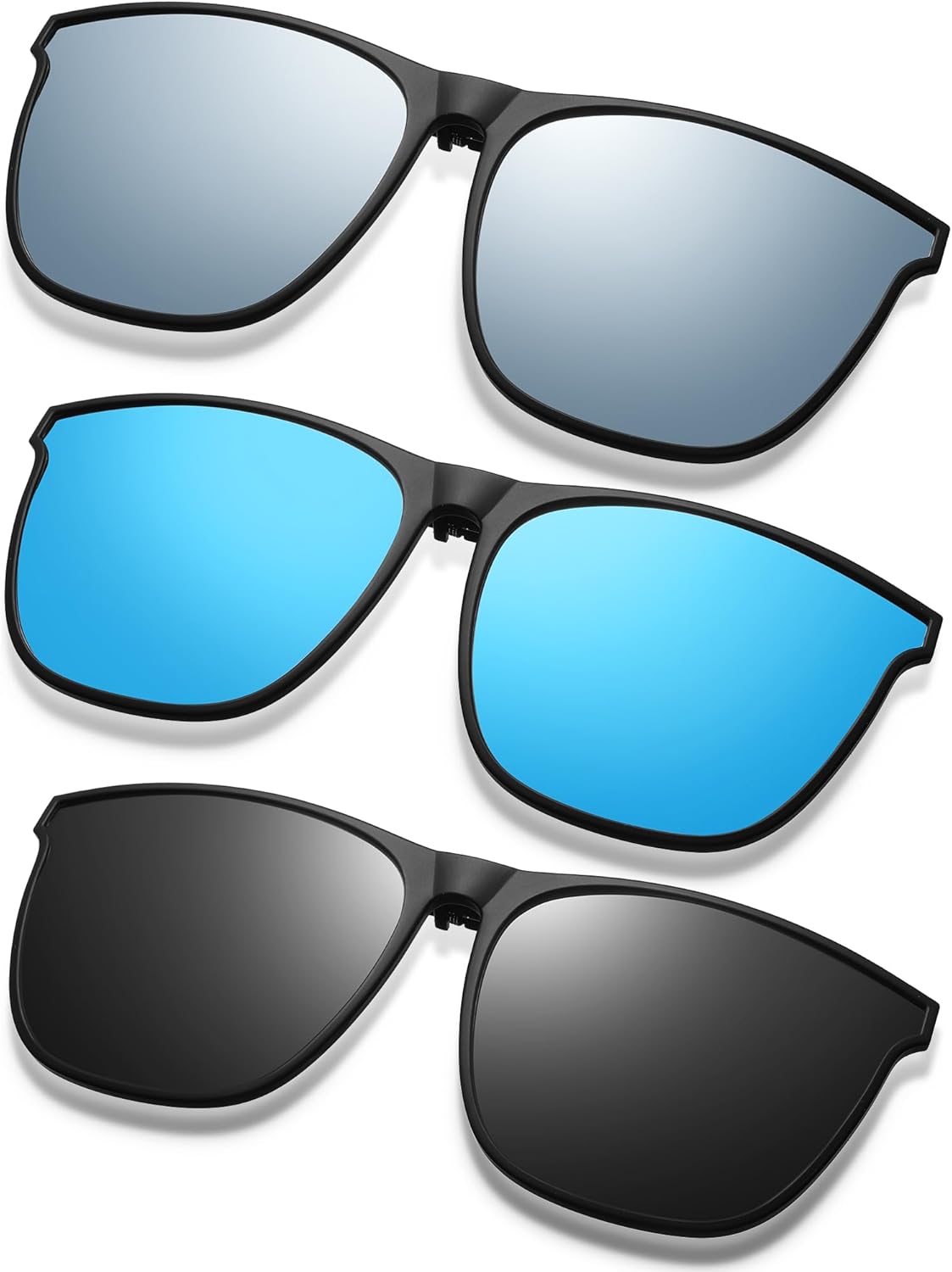 Frienda 3 Pair Oversize Clip-on Sunglasses Large TR90 Frame Flip up Driving Glasses for Women Men