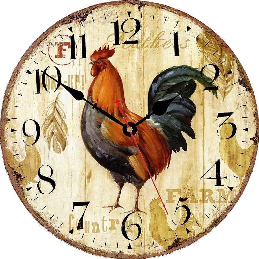 VIKMARI Kitchen Wall Clock, Small Vintage 12 Inch Rooster Chicken Clock