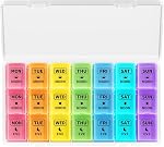 2 Pcs Pill Box Organizer 7 Day, Opret Weekly Pill Organiser Twice a Day with 14 Large Compartments for Vitamins Capsule Supplements Medication BPA Free