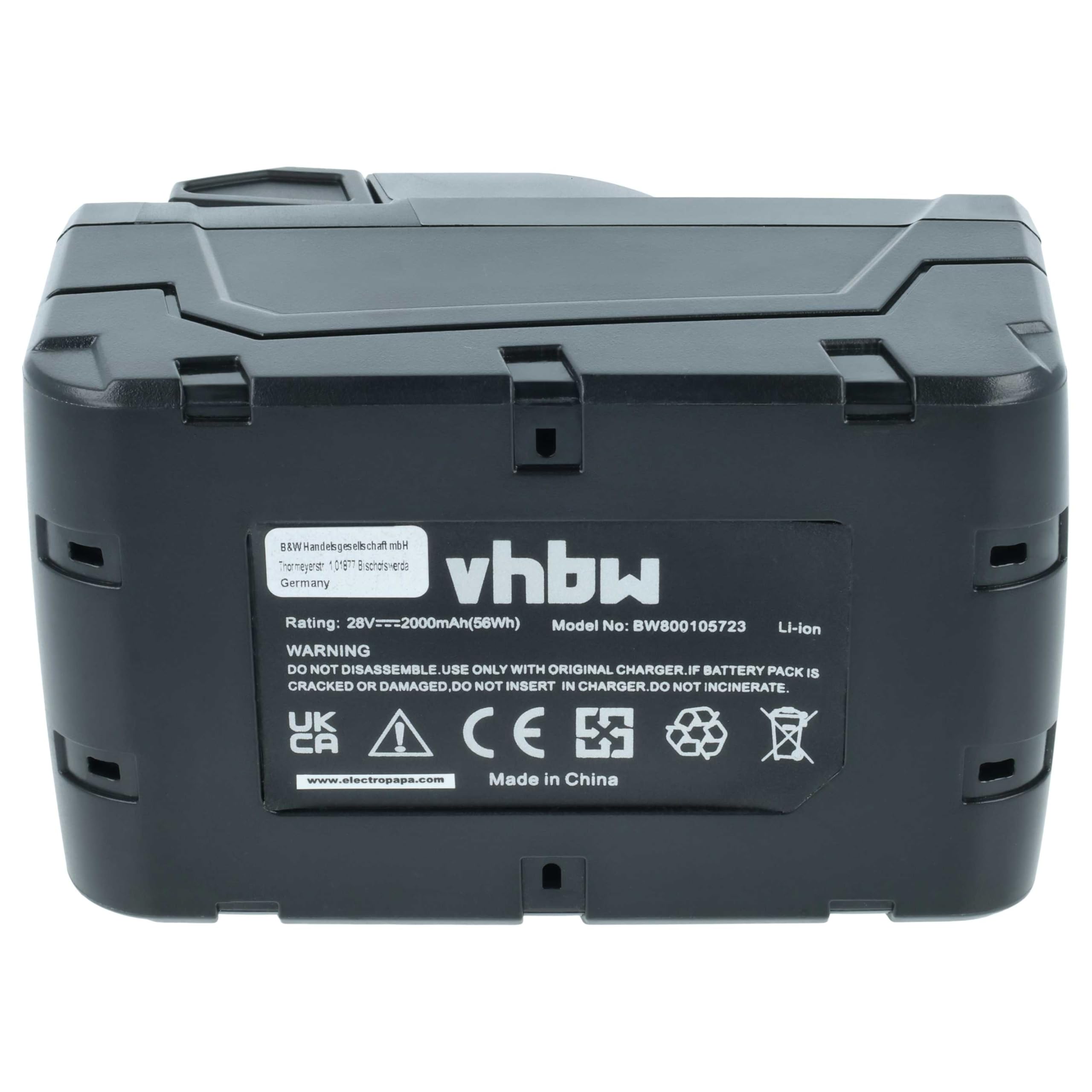vhbw Akumulator kompatybilny z Milwaukee V28 HX, V28 IW, V28 MS, V28 PD, V28 SG, V28 SX elektronarzędzi (2000 mAh, litowo-jonowy, 28 V)