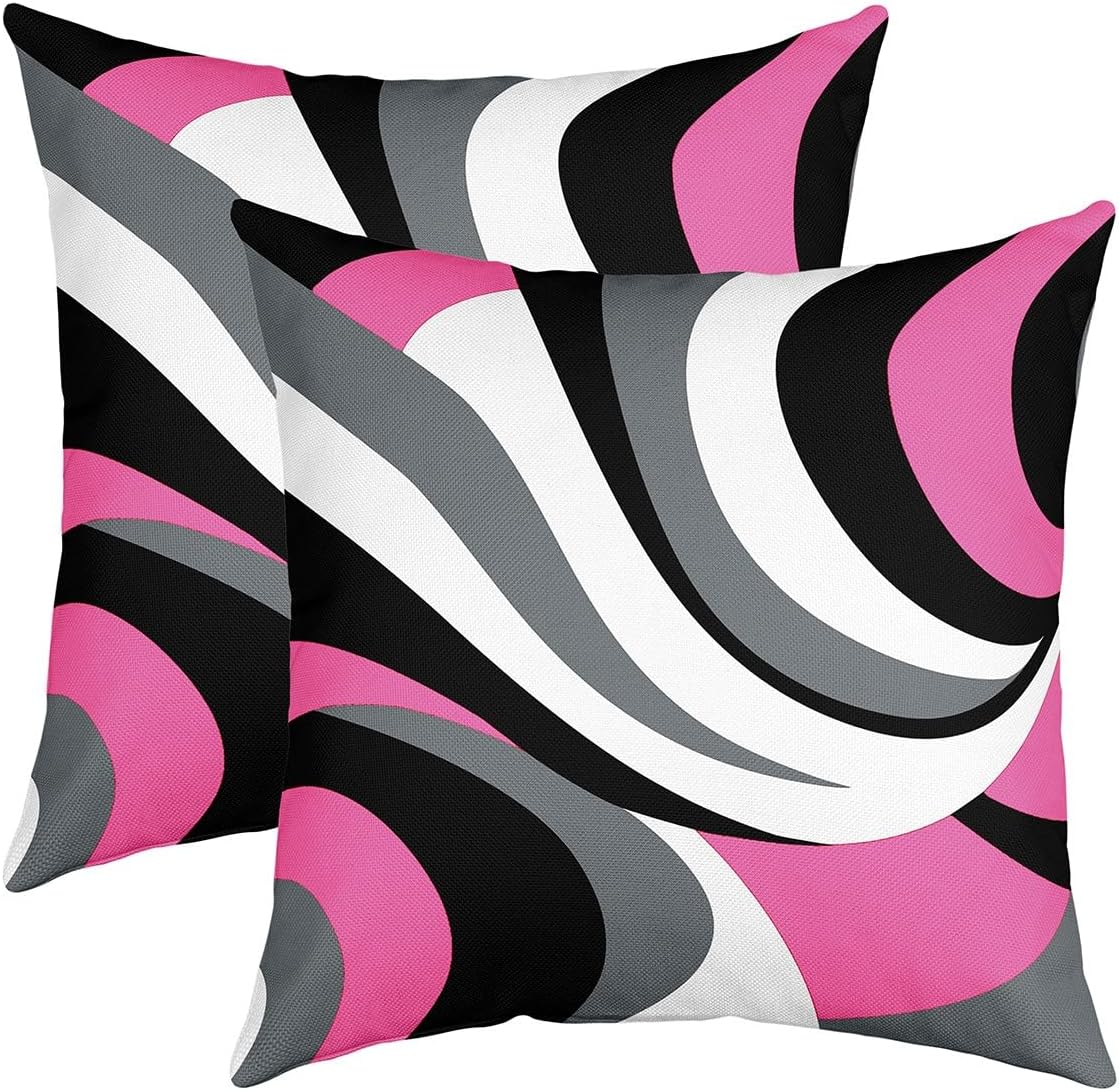 Feelyou Pink Grey White Geometric Reversible Throw Pillow Covers for Kids Geometry Pillow Covers Home Decor 16 x 16-Inch Stripes Square Cushion Covers Set of 2 Decor Modern Striped Art Abstr