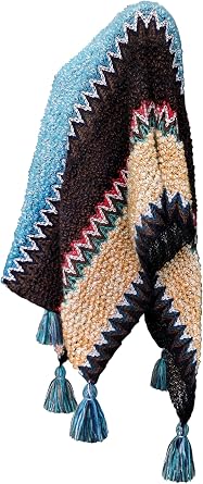 Urban CoCo Women's knit Vintage Ethnic Tassel stripe Poncho Shawl