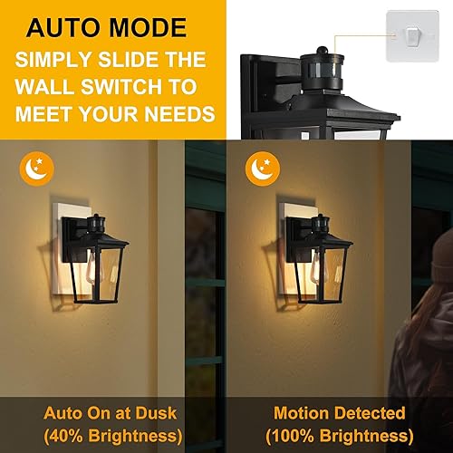 Miniatura 5 de Luces de pared con sensor de movimiento para exteriores, apliques de pared exterior de granja con vidrio transparente, faroles impermeables modernos
