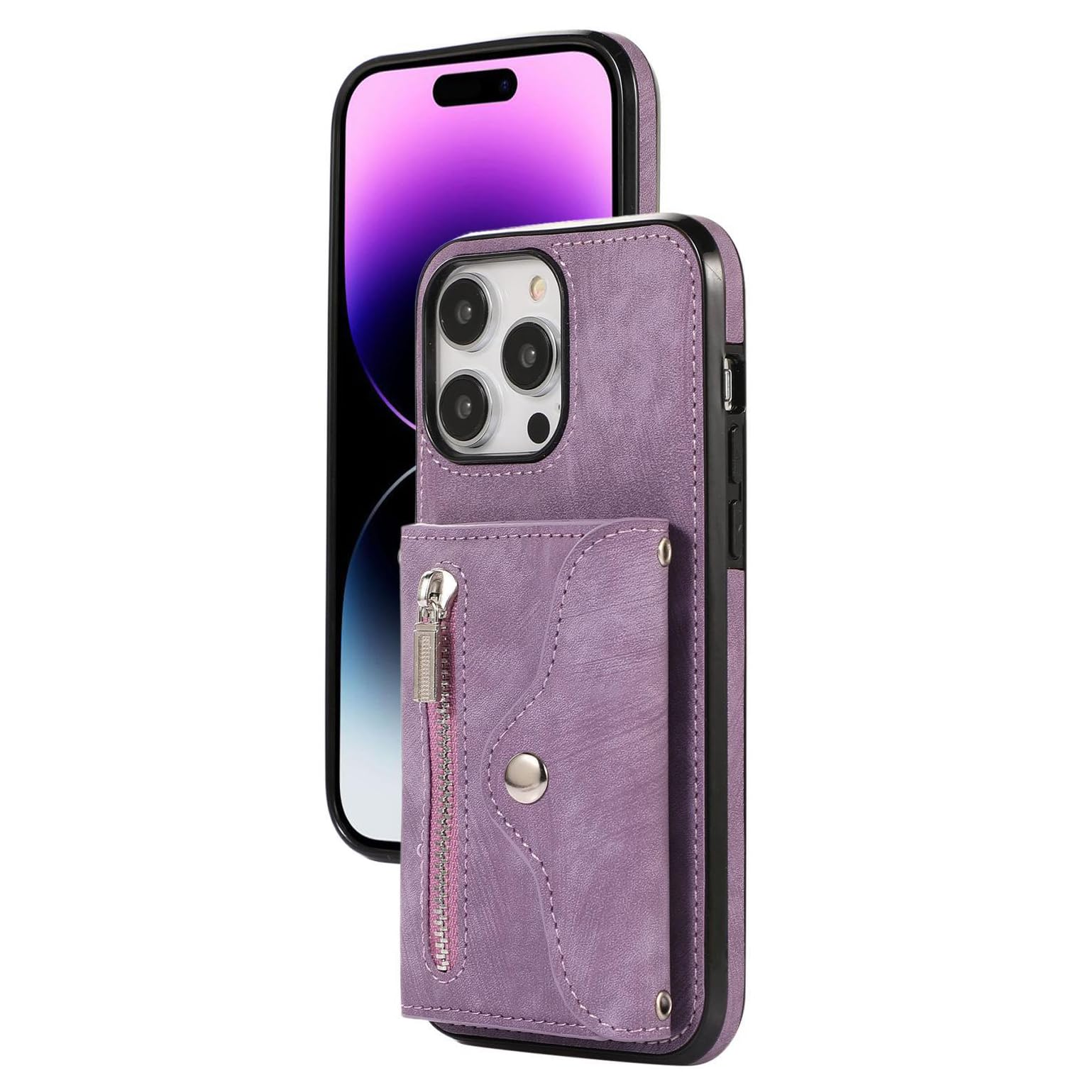 Funda De Piel para iPhone 15 Pro Max/15 Plus/15 Pro/15, Carcasa Cartera, 4 Ranuras Tarjetas Y Soporte Plegable, Cubiertas con Cuerda para Colgar Ajustable,Púrpura,15 Plus 6.7''