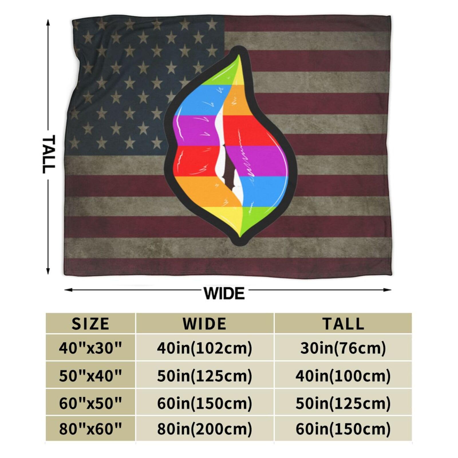 Lesbian Rainbow Pride Flannel Throw Blanket - LGBT Lips Design, 60" X 50", Soft & Warm For Bed, Sofa, LGBTQ+ Gifts