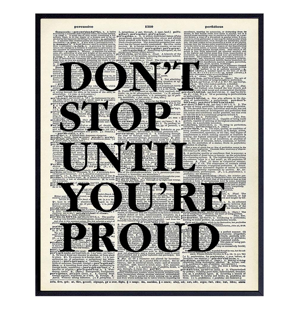 Motivational Don't Stop Dictionary Art, Wall Decor Picture - 8x10 Upcycled Home Decoration Poster Print for Office, Apartment, Living Room, Gym, Studio - Inspirational Gift for Entrepreneur, Athlete