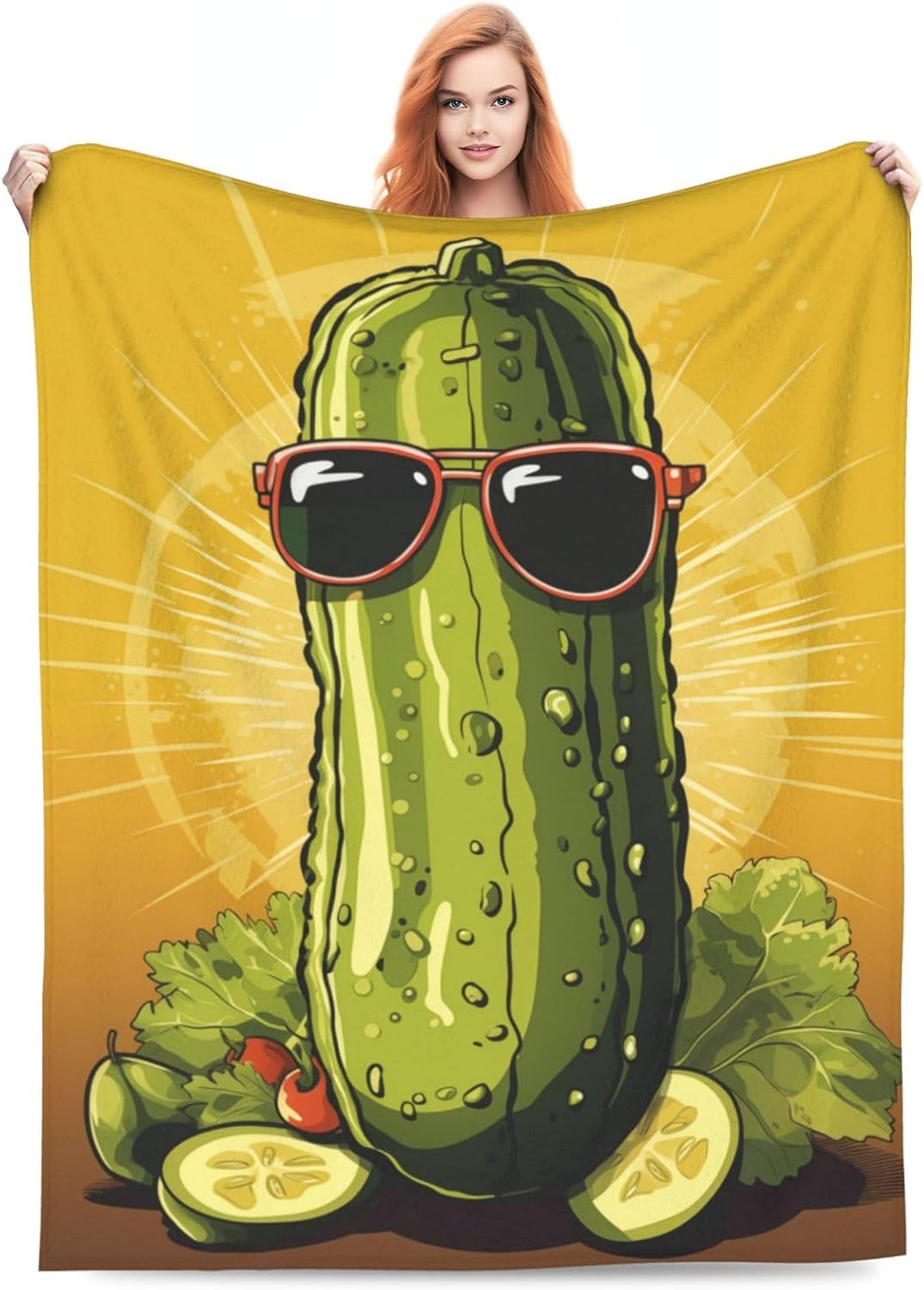 Funny Pickles Dill Blanket Gifts for Girls Women Flannel Throw Blankets for Home Couch Bed Sofa Soft Fuzzy Lightweight Decor All Season 60x50 Inches