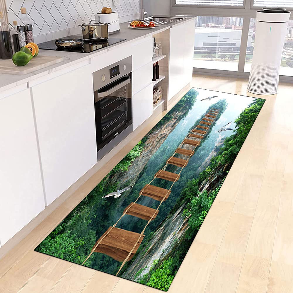 Tapis de couloir 3D Illusion d'optique long antidérapant et moderne pour couloir, salon, couloir, cuisine (Natural G, 60 x 200 cm)