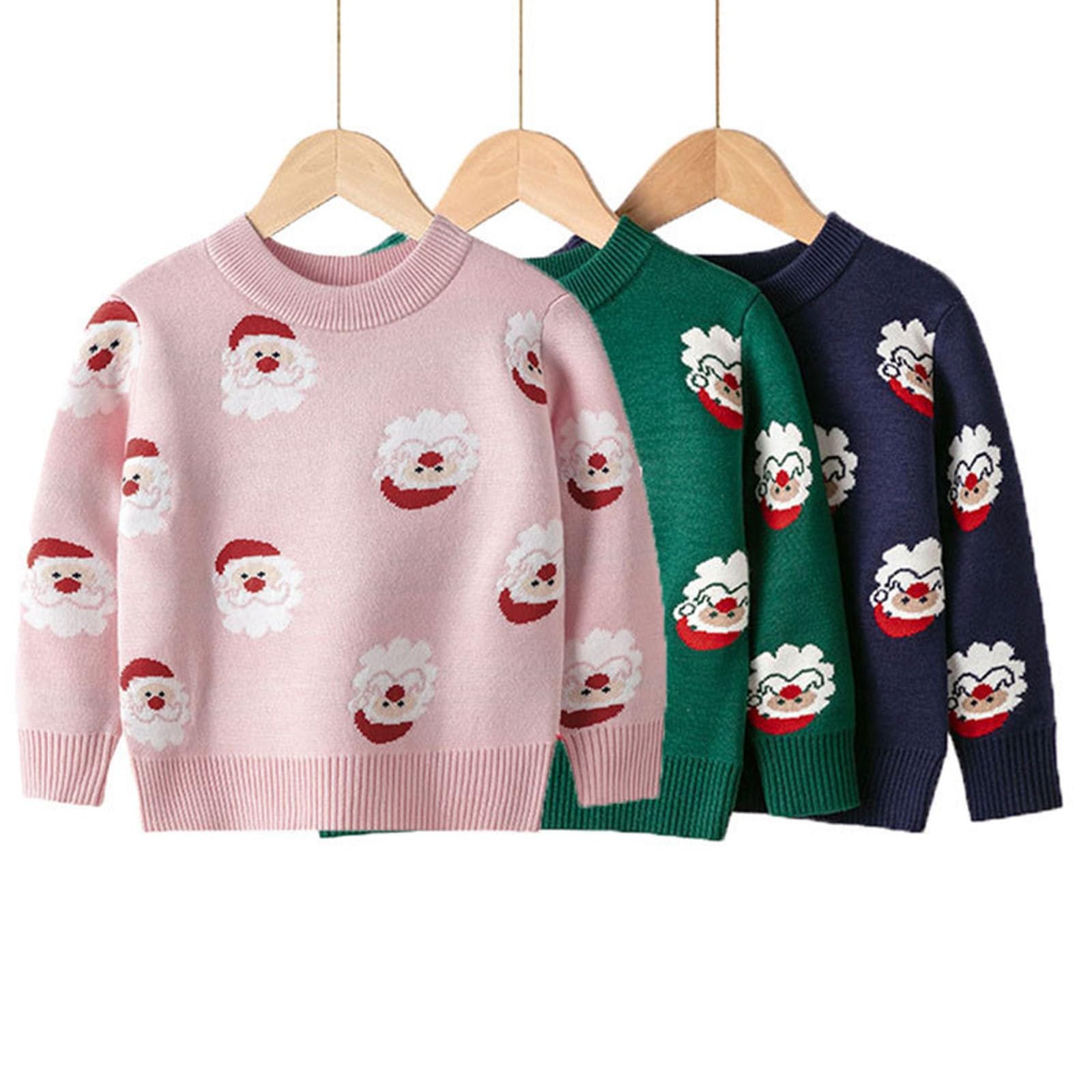 RNTOP Kids Baby Girls Boys Christmas Sweater Toddler Long Sleeve Crewneck Pullover Knitted Santa Fall (Pink, 6-7 Years)