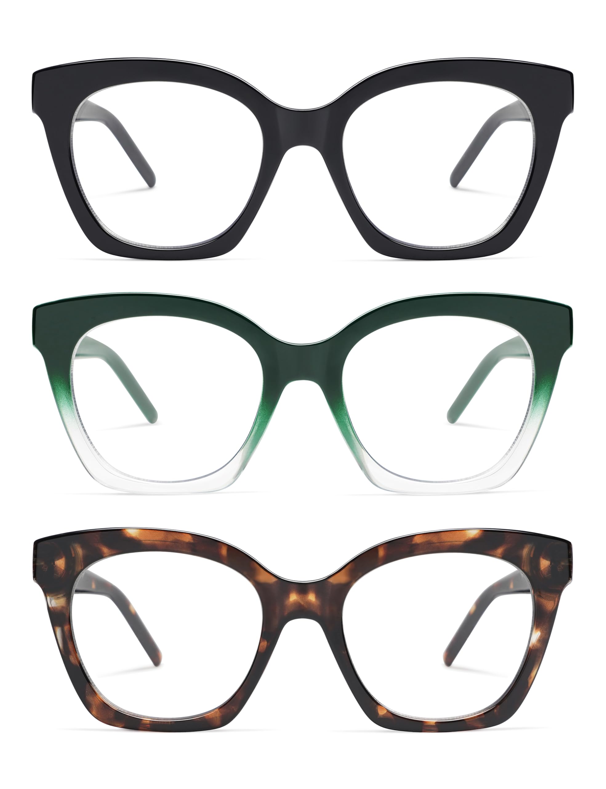 AMOMOMA Trendy Square Reading Glasses for Women, Stylish Retro Blue Light Blocking Readers AM6113