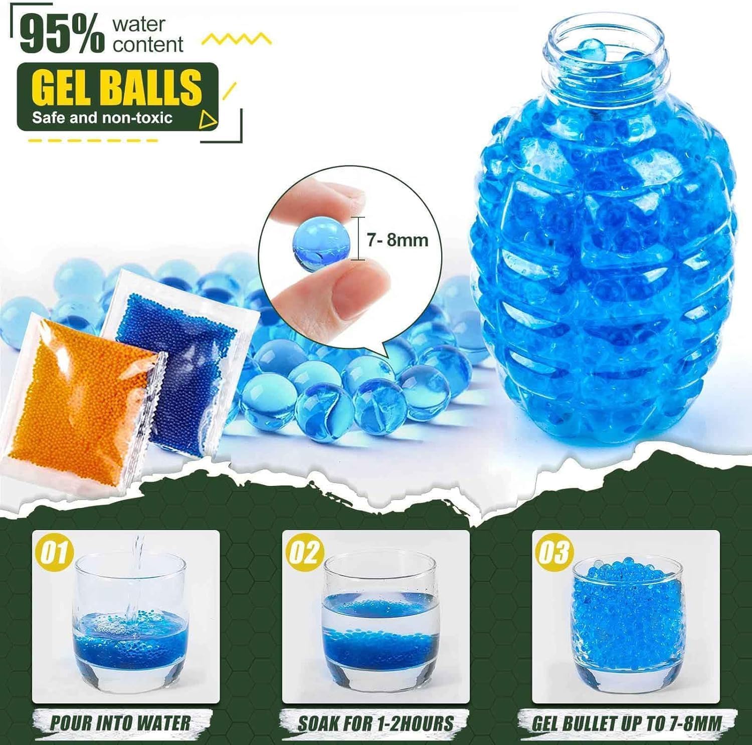 SUPER TOY Gel Blaster Gun Automatic Pistol with Rechargeable Battery and 5,000 Water Balls Electric Outdoor Target Games for Kids Boys (Gel+Foam Assault Rifle Gun) 3