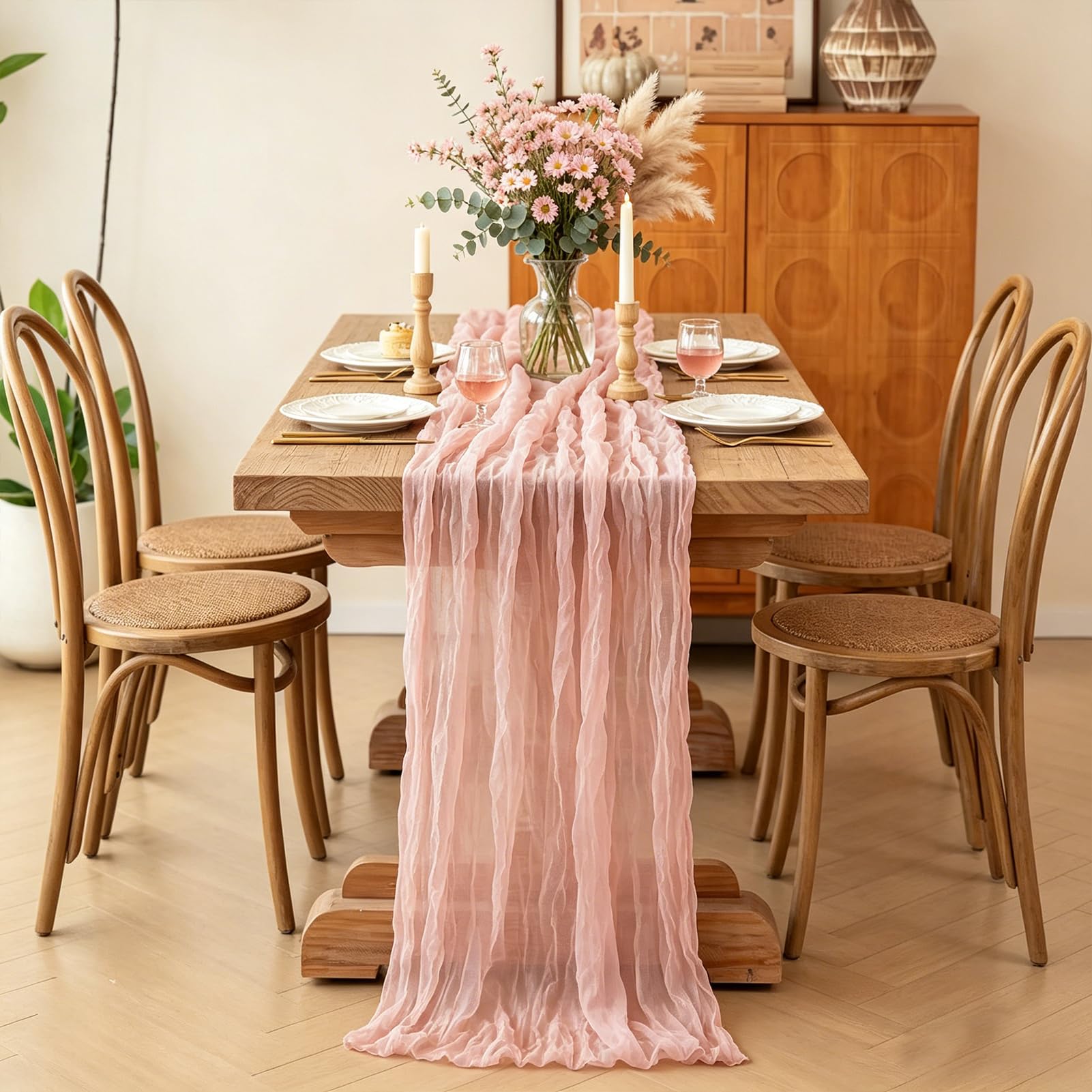 Pink Cheesecloth Table Runner - 10FT Boho Decor -4