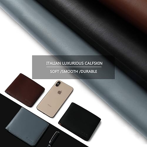 Miniatura 6 de Billeteras delgadas de piel de becerro para hombres con bloqueo RFID, bolsillo frontal minimalista, billetera plegable para hombre, de fácil acceso,