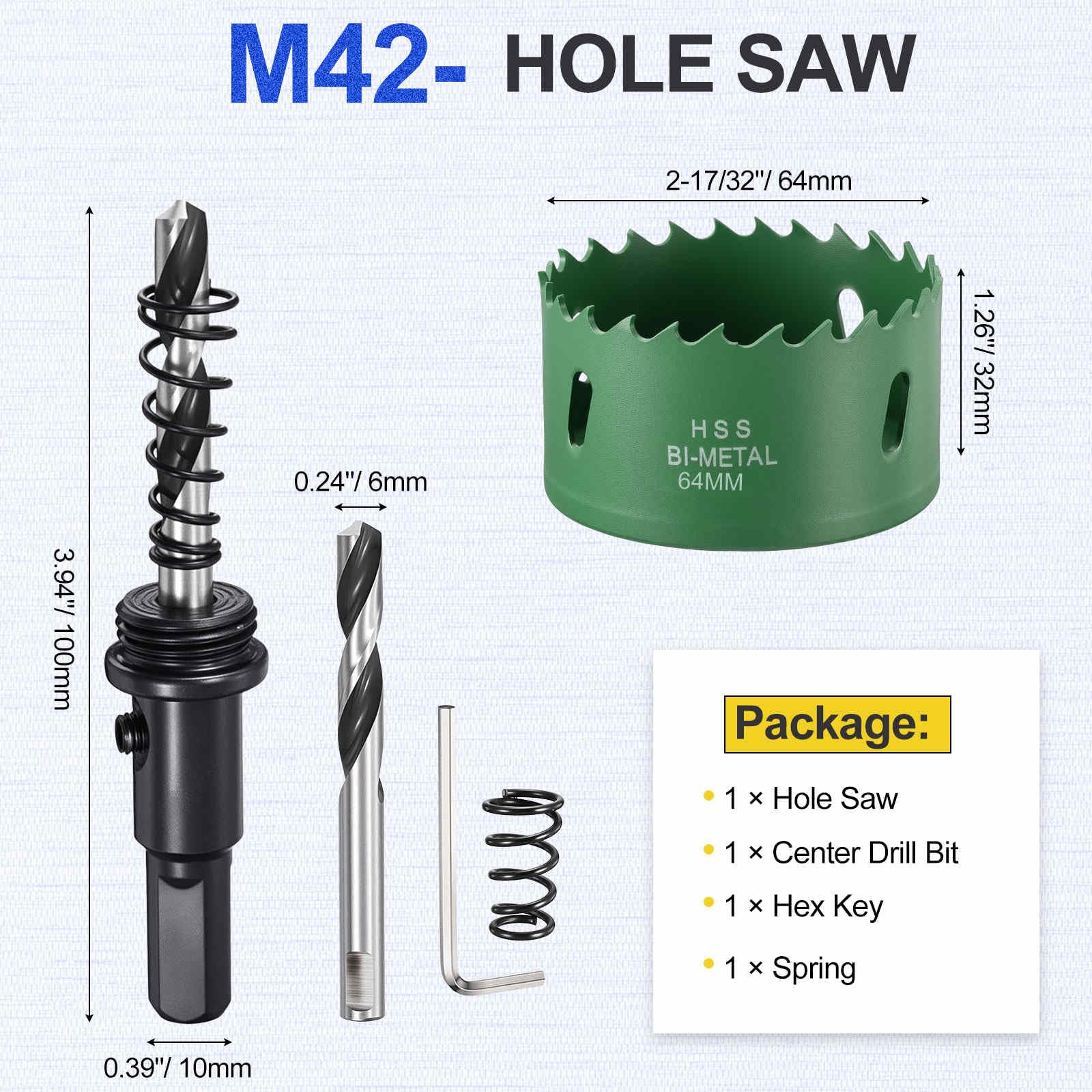 DTGN 2-17/32" Bi-Metal Hole Saw M42 HSS - 64mm Hole Cutter - Good for Thick Stainless Steel/Alloy/Aluminium/Brass/Copper - Green - Image 2