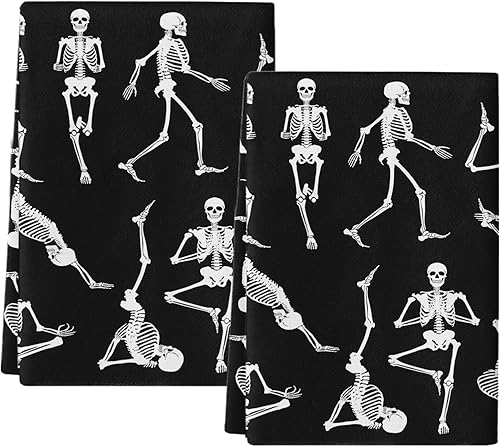 Juego de 2 toallas de cocina de Halloween, divertidas, de esqueleto, de microfibra, absorbentes, lavables, para el baño, toallas de mano, para secar