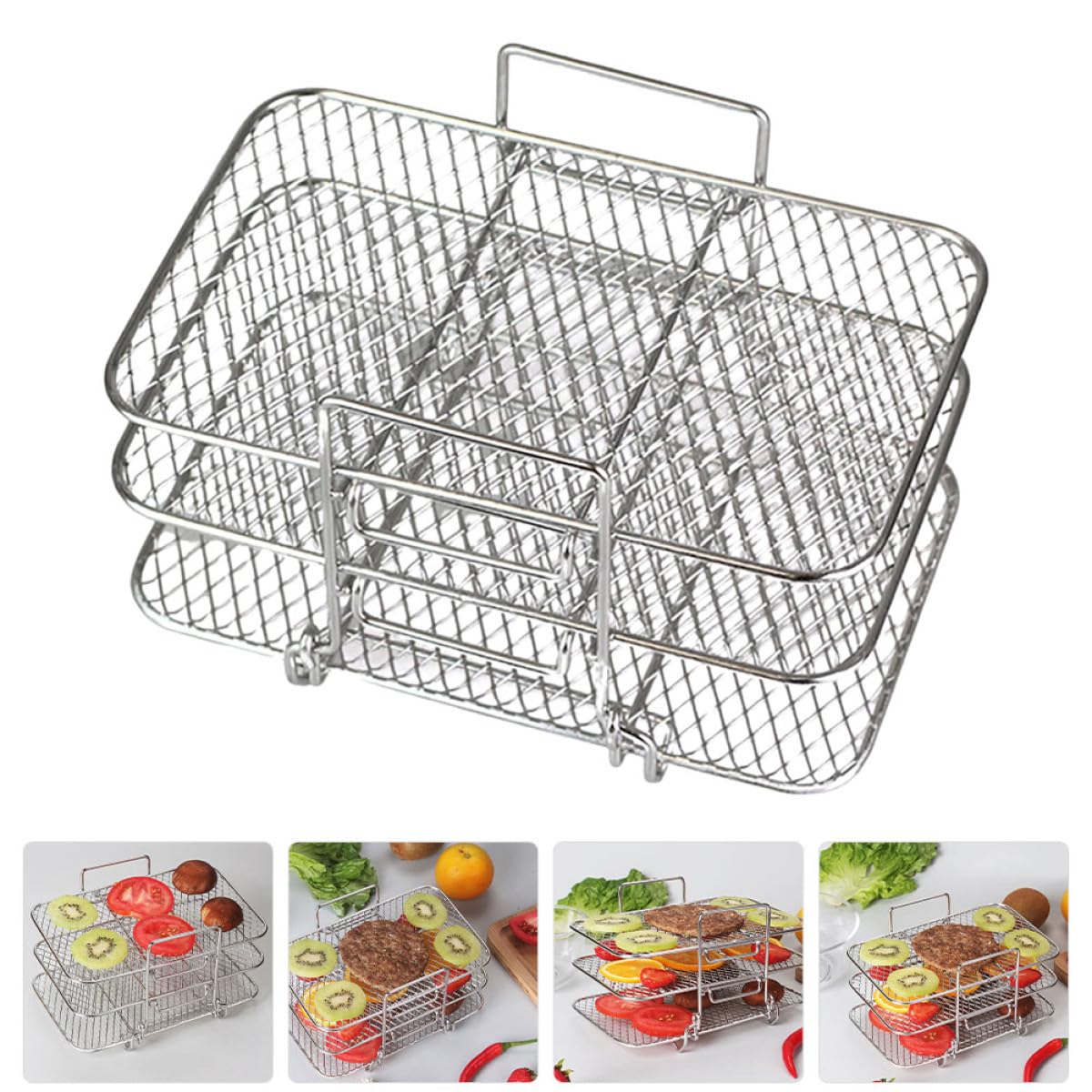 Alipis Rejilla para Freidora de Aire de 3 Niveles Apilables Acero Inoxidable 304 Resistente Accesorio para Horno Eléctrico y Barbacoa Desmontable y Compatible para Cocinar y