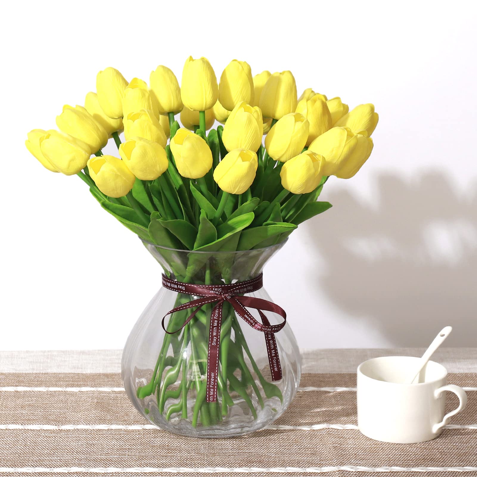 SOJIRUSPA イエローチューリップ 造花 20個 フェイクチューリップ PUアレンジ フェイクチューリップ リアルタッチ チューリップ フェイクフラワー デコレーシ 赤いチューリップ 造花 20個 フェイクチューリップ PU リアルタッチ チューリップ フェイクフラワー ホーム オフィス 結婚式の装飾  人工チューリップ フラワーアレンジメント ブーケ 装飾用