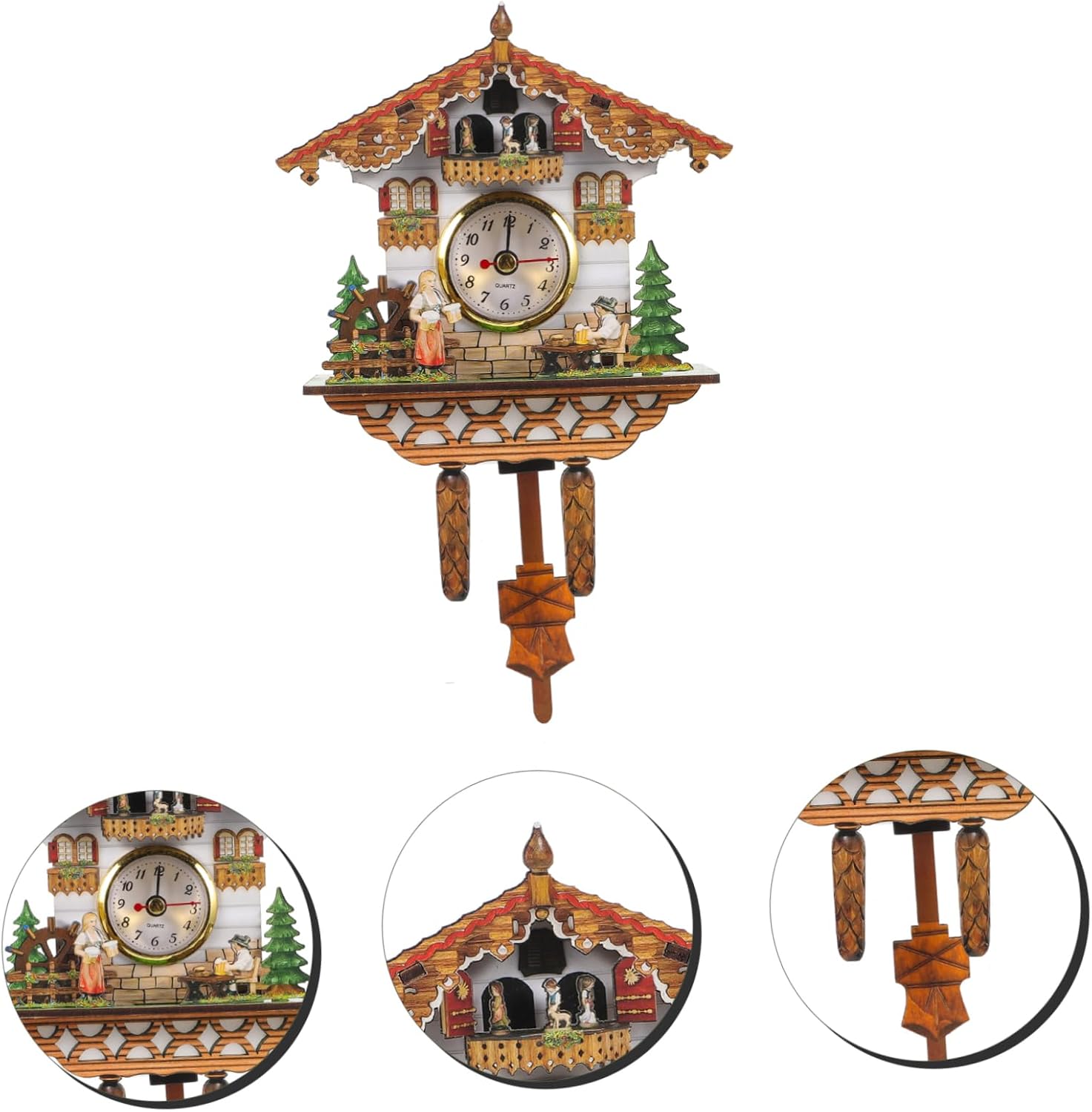 Ipetboom Retro Bird House Cuckoo Wall Clock with Analog Pendulum Classic Wall Clock Decor for Living Bedroom Office Sturdy Construction Accurate Timekeeping